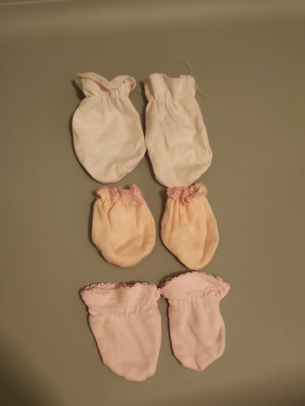 Set Of 3 Pink Baby Mitts